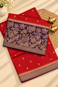 Jute Banarasi Silk Saree -Red with Purple