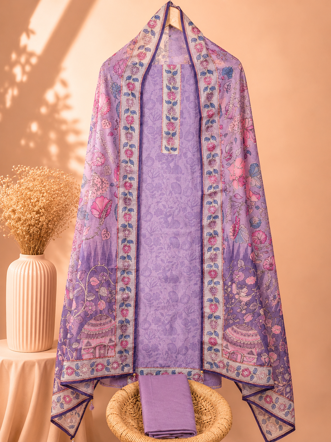 Chanderi Unstitched Salwar Set –  Purple Purple