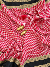Red with White Checks Premium Semi Mysore Crepe Silk Saree