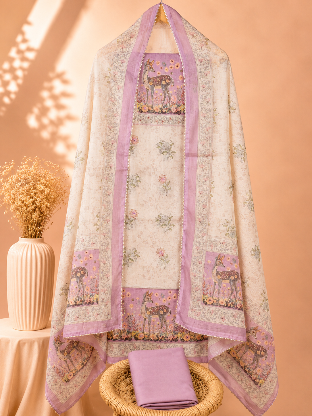 Linen Unstitched Salwar Suit  - Lavender