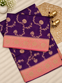 Jute Banarasi Silk Saree - Purple with Peach