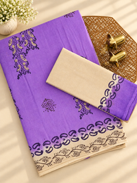 Pure Cotton with Hand Block Prints - Lavender with Cream