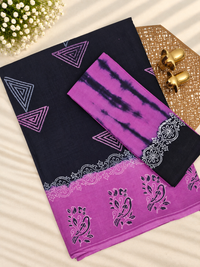Pure Cotton with Hand Block  Prints - Black with Purple