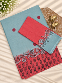 Pure Cotton with Hand Block  Prints - Grey with Maroon