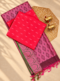 Red with Green Pink Zari Woven Semi Soft Silk Saree