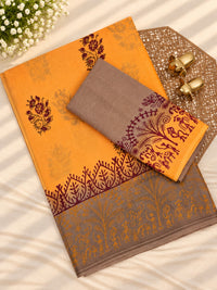 Pure Cotton with Hand Block  Prints - Orange with Dark Beige