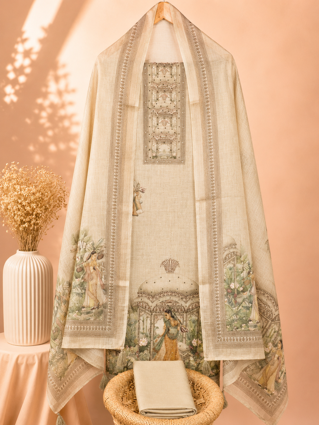 Linen Tissue Unstitched Salwar - Green