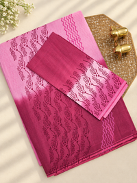 Pure Cotton with Hand Block Prints - Light Pink with Dark Pink