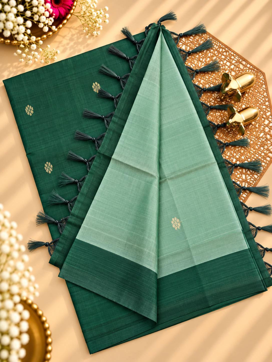 Chinnalampattu Saree - Light Green with Dark Green
