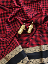 Red with Black Checks Premium Semi Mysore Crepe Silk Saree