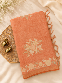 Linen Tissue with Aari Work - Orange