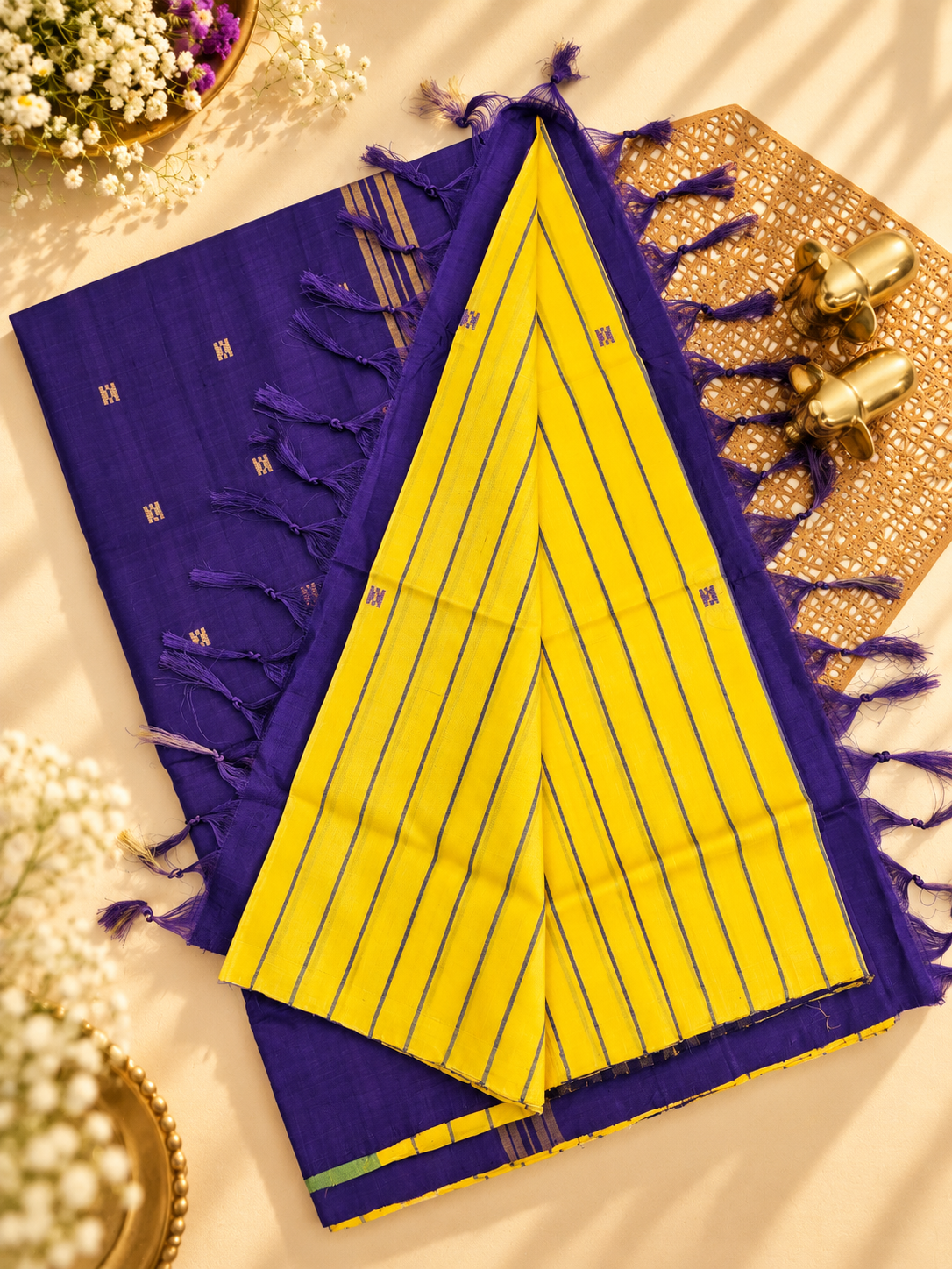Chinnalampattu Saree - Yellow with Dark Purple