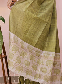 Casual Semi Tussar Checks Weave Saree - Green