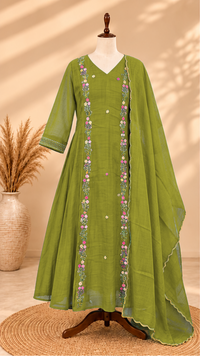 Premium Mul Chanderi 3 pcs Salwar Suit - Green