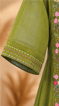 Premium Mul Chanderi 3 pcs Salwar Suit - Green