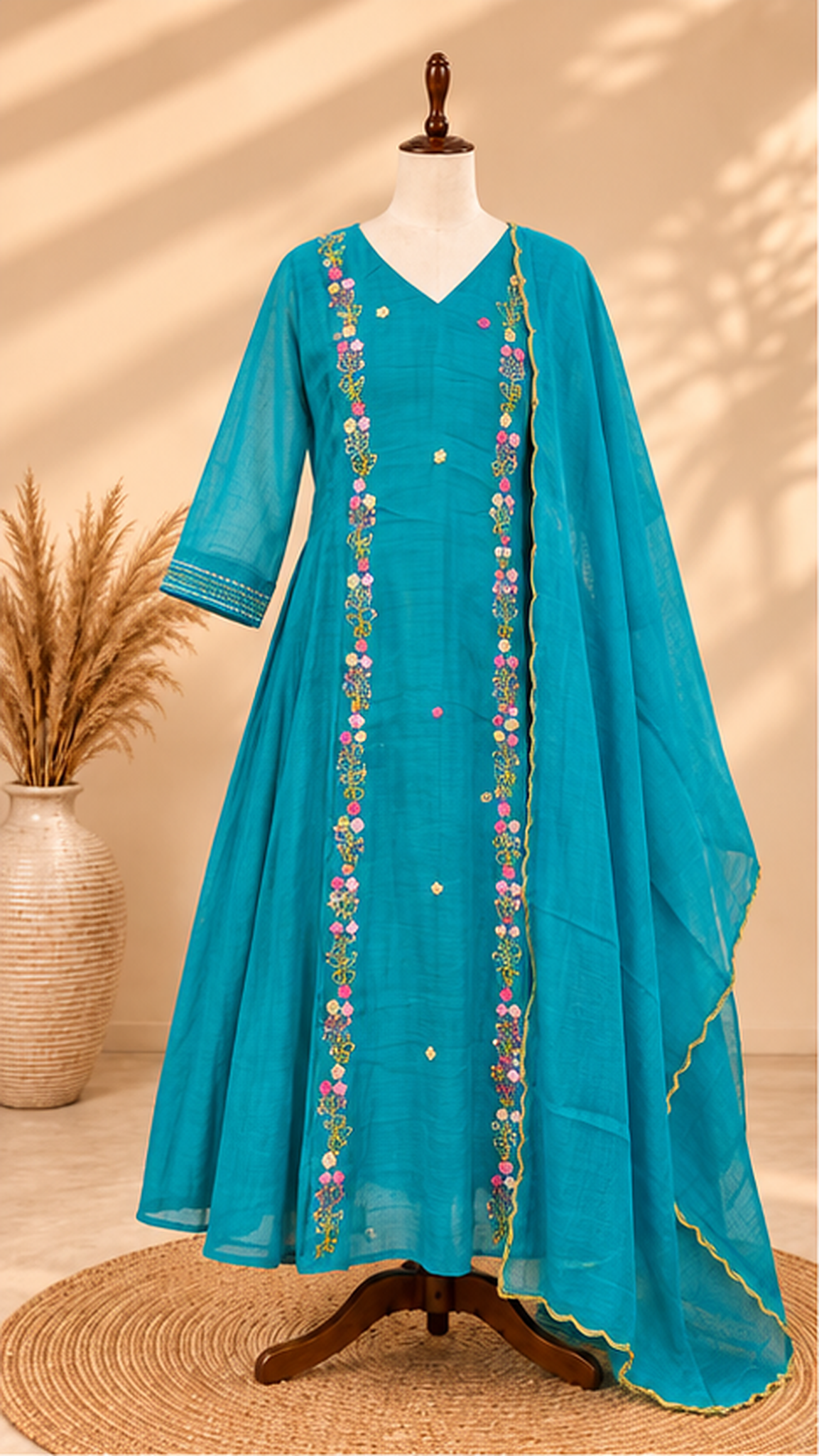 Premium Mul Chanderi 3 pcs Salwar Suit - Blue
