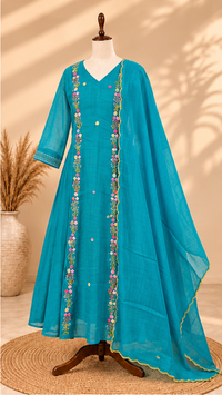 Premium Mul Chanderi 3 pcs Salwar Suit - Blue