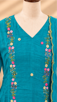 Premium Mul Chanderi 3 pcs Salwar Suit - Blue