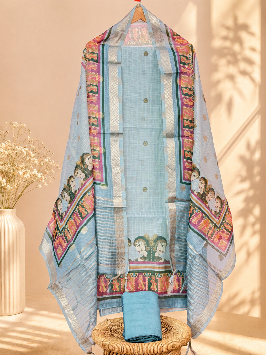 Semi Tussar Kota Weaving Unstitched Salwar  – Blue