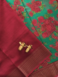 Pure Chanderi Butter Silk - Green with Red