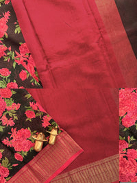 Pure Chanderi Butter Silk - Black with Red