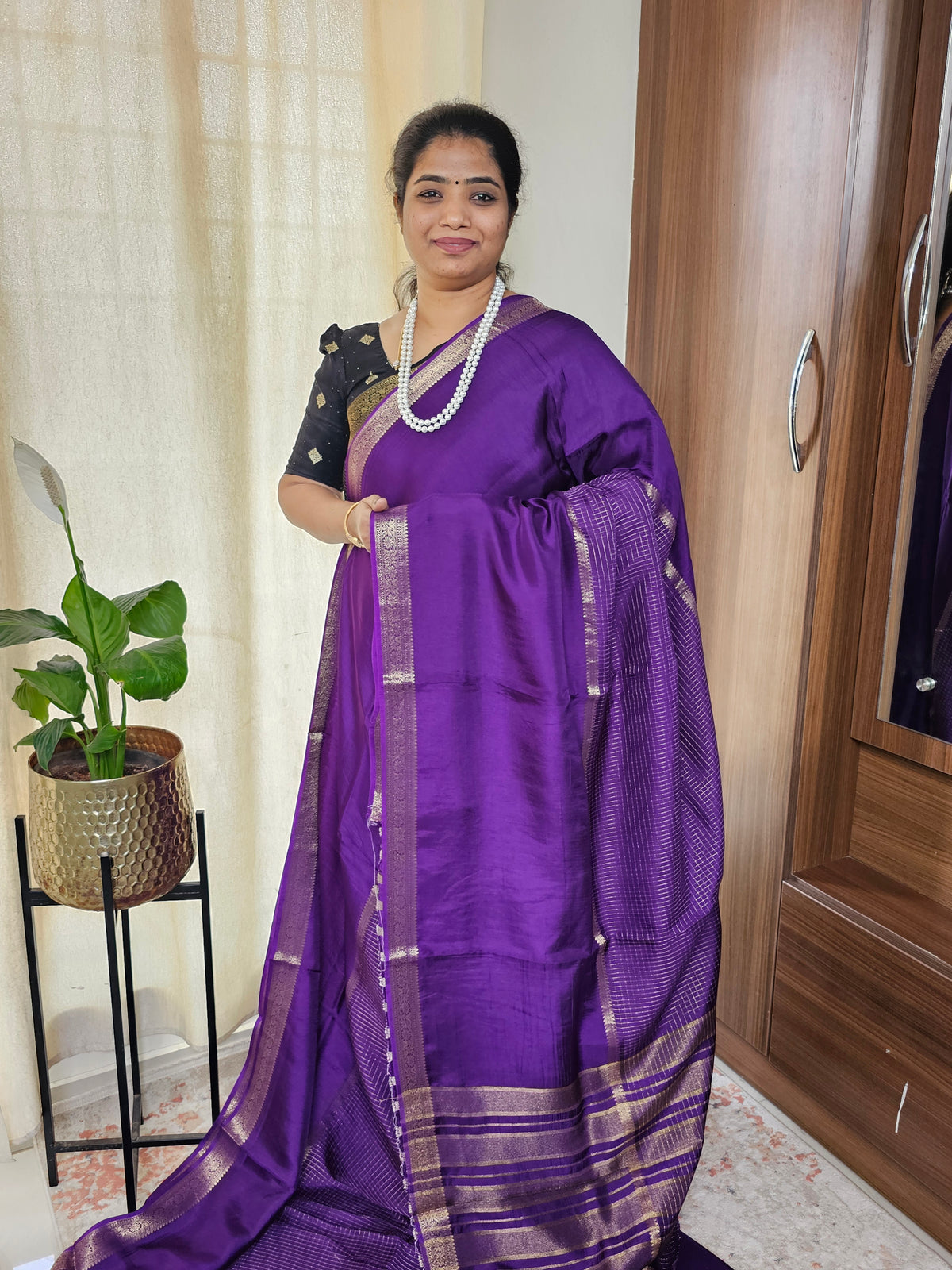Semi Mysore Crepe Silk Saree - Dark Purple