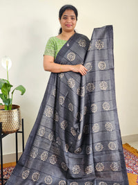 Bhagalpuri with Batik Print -Grey with Sea Green