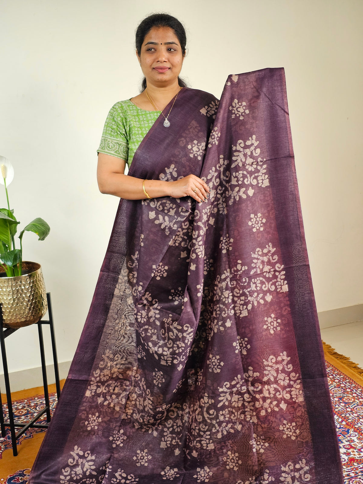 Bhagalpuri with Batik Print - Brown  with Honey Brown