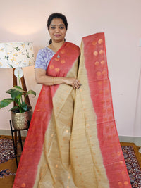 Bhagalpuri Viscous with Zari Weaving Saree - Beige with Red