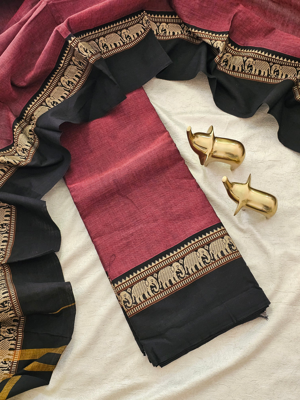 Handloom Narayanpet Cotton Unstitched Salwar- Maroon with Black