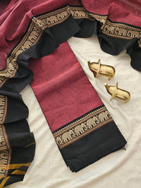 Handloom Narayanpet Cotton Unstitched Salwar- Maroon with Black