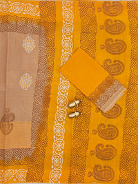 Pure Cotton with Hand Block Prints - Beige with Yellow