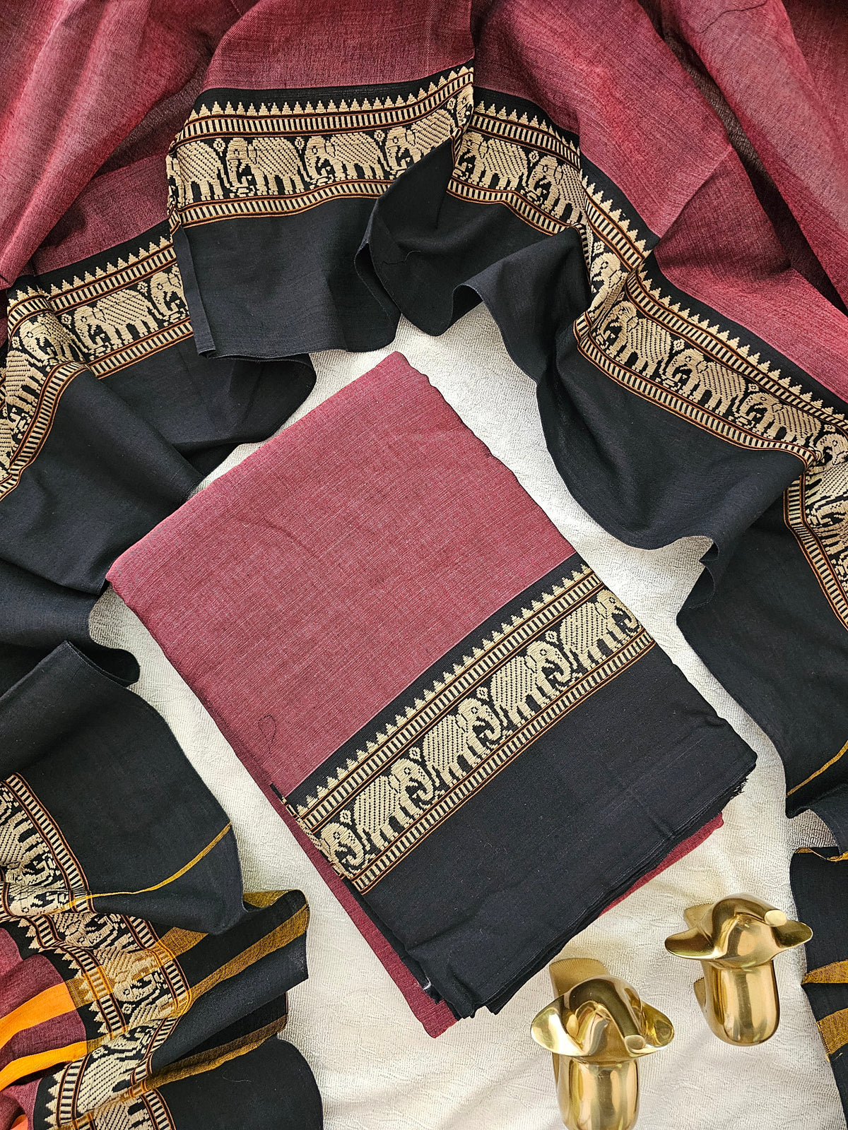Handloom Narayanpet Cotton Unstitched Salwar- Maroon with Black