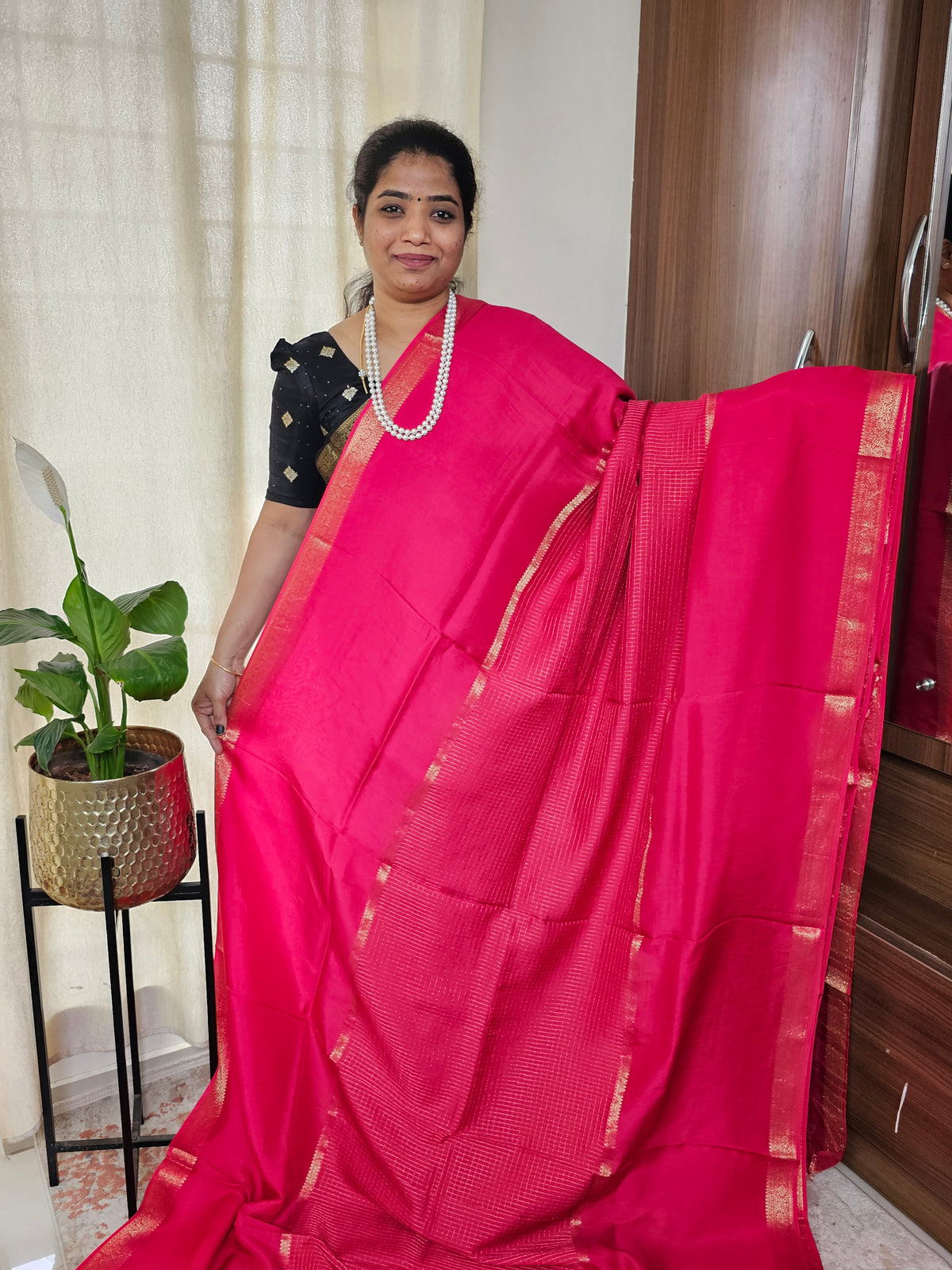 Semi Mysore Crepe Silk Saree - Pink