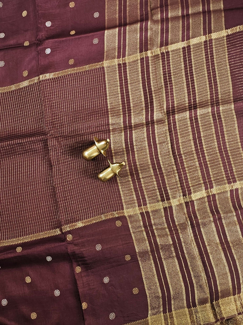 Semi Mysore Crepe Silk Saree - Brown