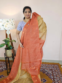 Bhagalpuri Viscous with Zari Weaving Saree - Beige with Rust Orange