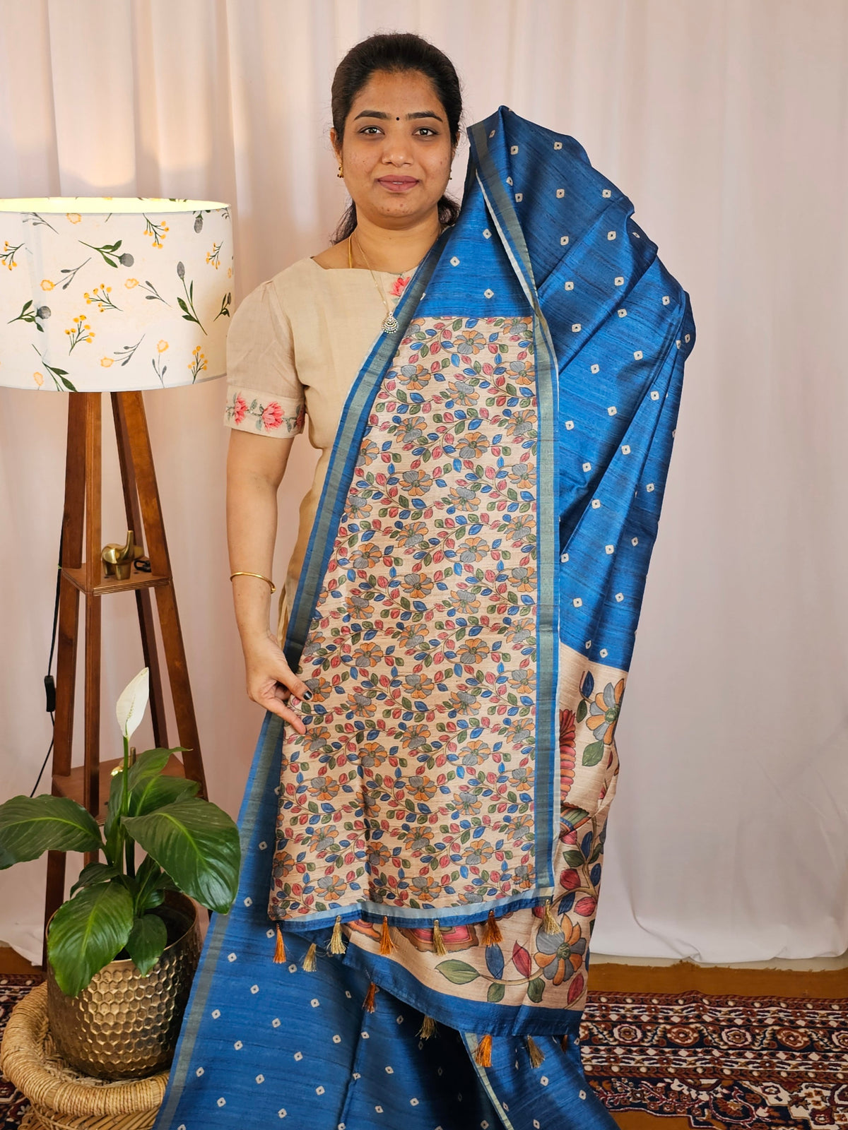 Semi Matka Tussar with Kalamkari - Blue