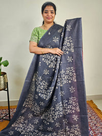 Bhagalpuri with Batik Print - Grey with Maroon