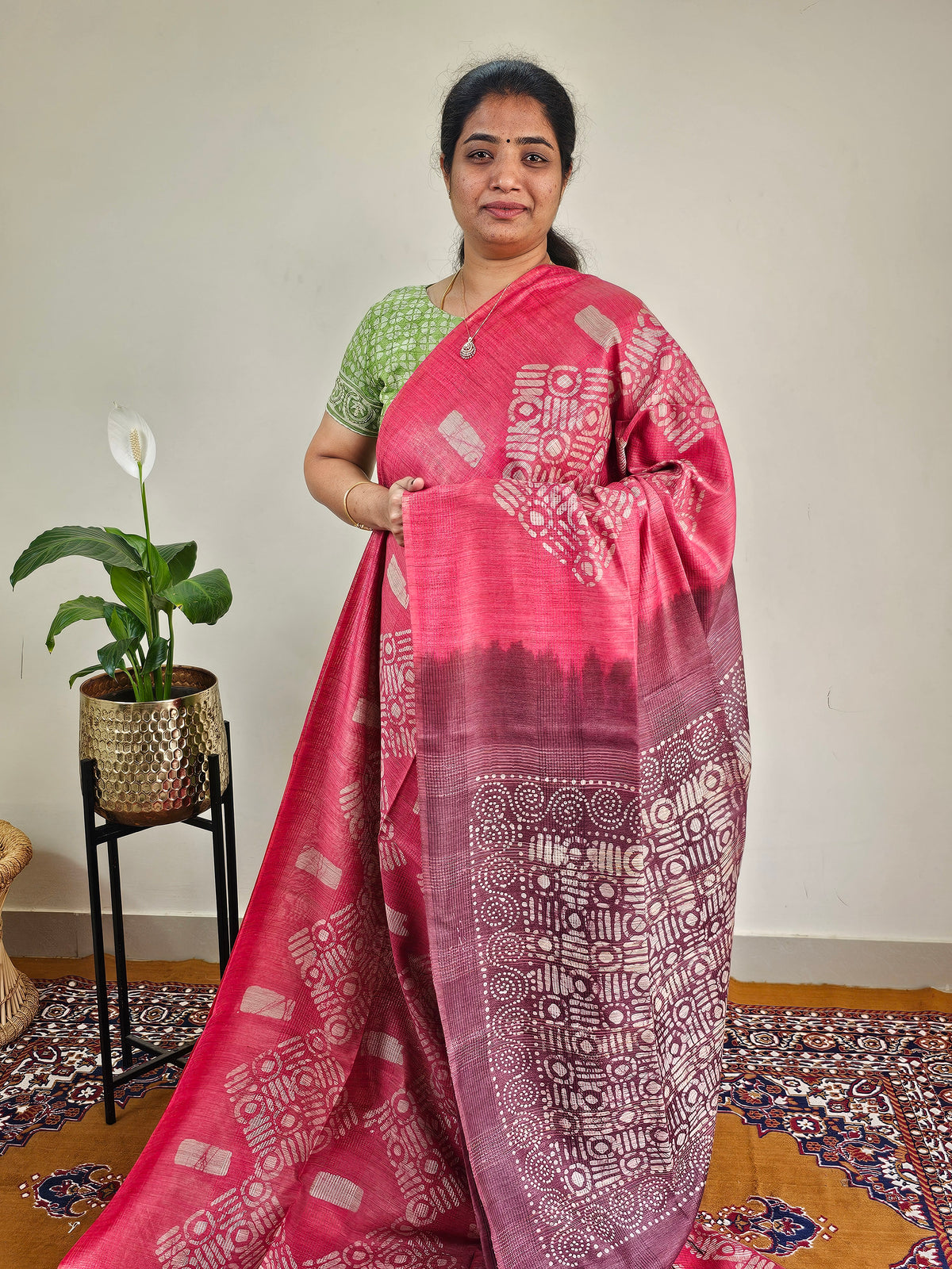 Bhagalpuri with Batik Print - Pink with Maroon
