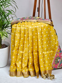 Pure Tussar Checks - Yellow with Sea Green
