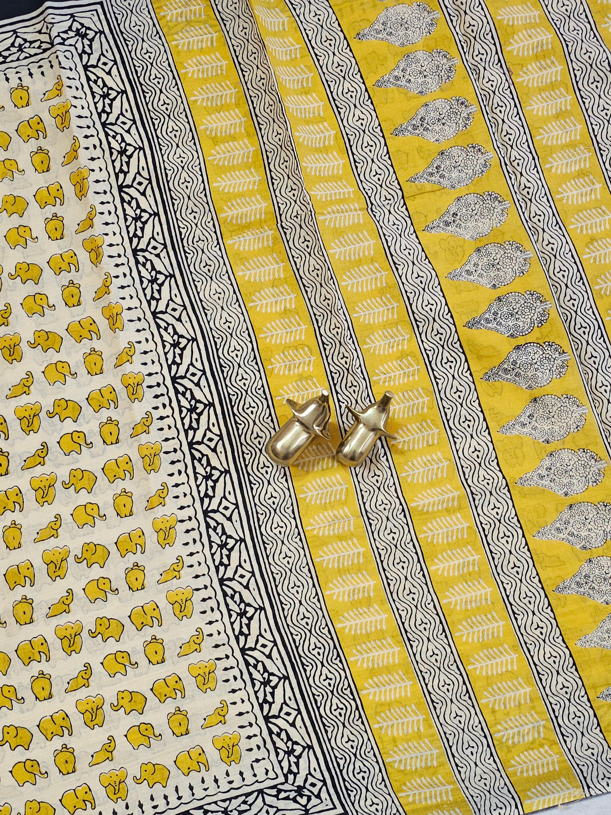 Mul Mul Cotton  - Off-white Yellow with Black