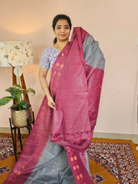 Bhagalpuri Viscous with Zari Weaving Saree - Grey with Magenta Pink