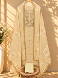 Linen Tissue with Heavy Embroidery Unstitched Salwar - Pastel Yellow