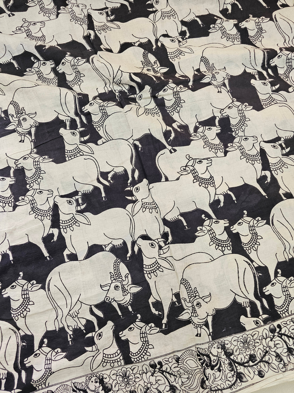 Cotton Pichwai Printed Saree - Black