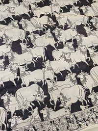 Cotton Pichwai Printed Saree - Black