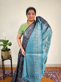 Bhagalpuri with Silver Zari Weaving Batik Print - Grey with Sea Green