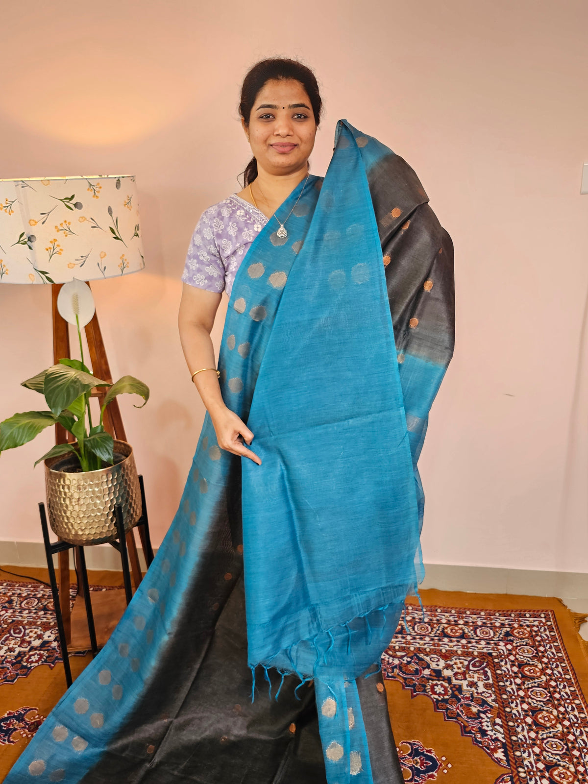 Bhagalpuri Viscous with Zari Weaving Saree - Grey with Blue
