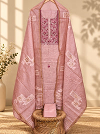 Linen Tissue with Heavy Embroidery Unstitched Salwar - Pink