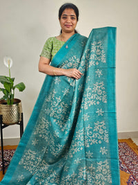 Bhagalpuri with Batik Print - Sea Green with Blue