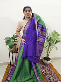 Kalayani Soft Cotton Saree with Borders - Green with Purple